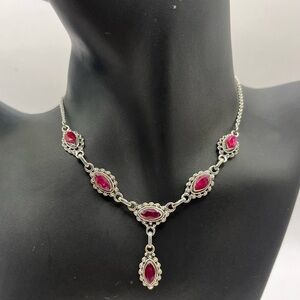 Marquise Cut Genuine Ruby Vintage 925 Sterling Silver Necklace